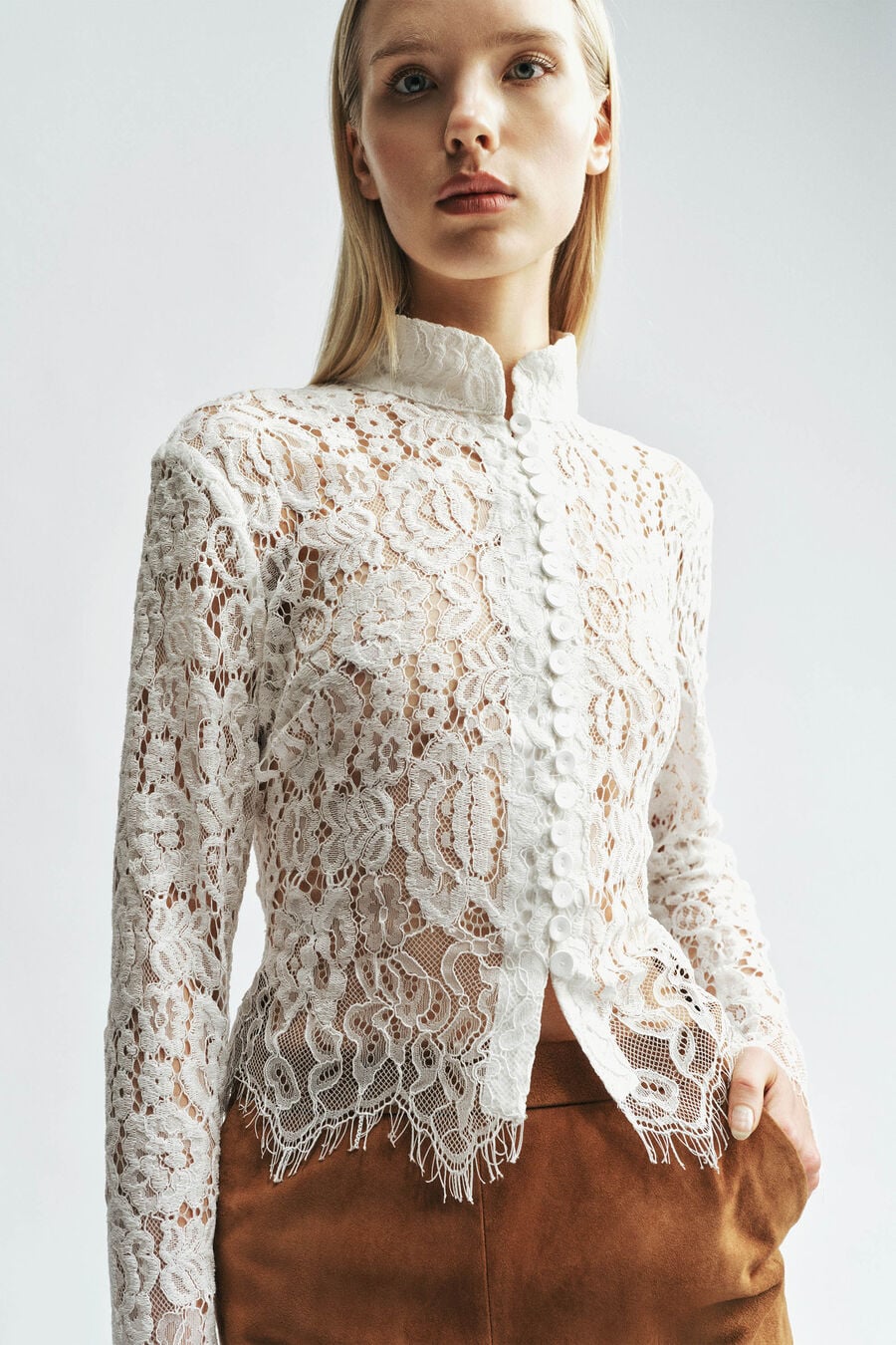 Remly Button Front Lace Top