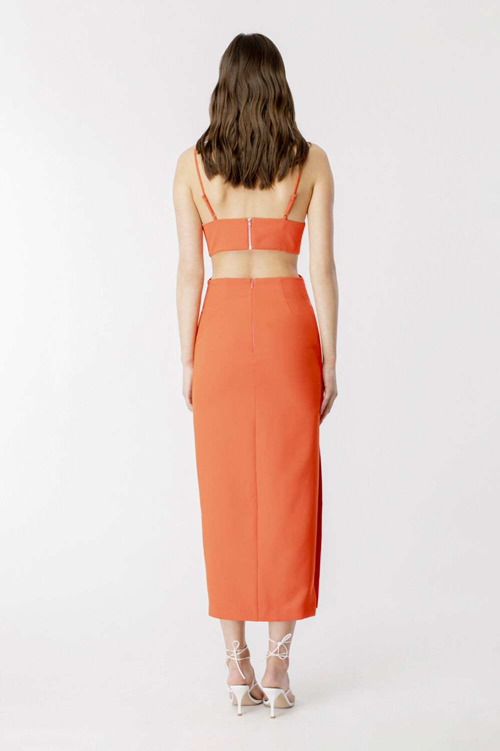 CUT OUT SLIT MIDI in colour FLAME ORANGE