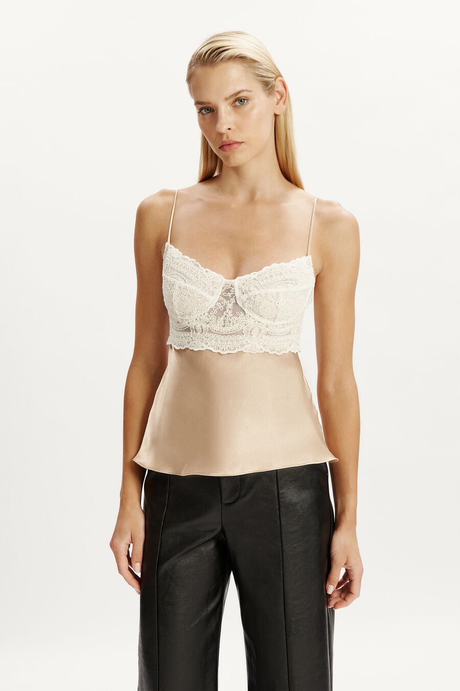TZARIANA SATIN LACE CAMI in colour GOLDEN