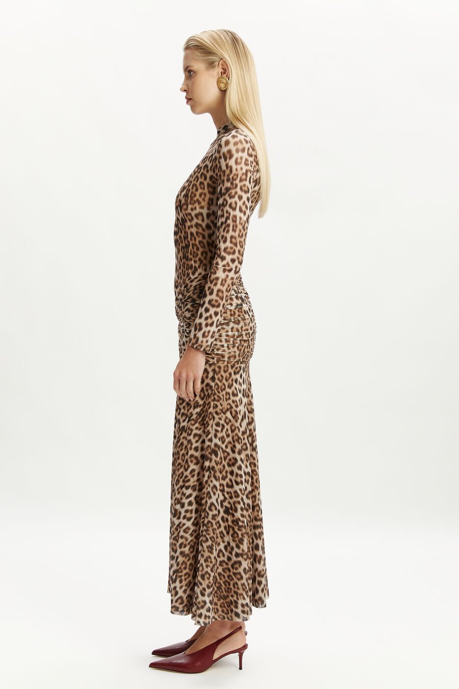 LEA PRINTED MESH MIDI DRESS in colour Brown Leopard