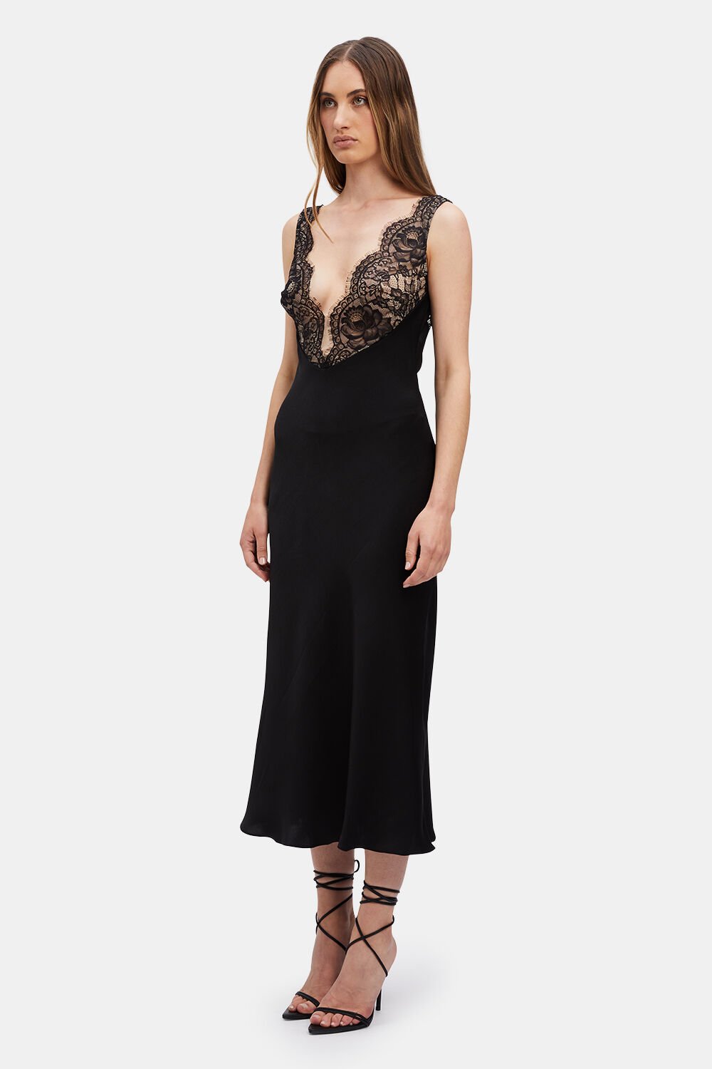 Hayden Lace Slip Dress In Black Bardot