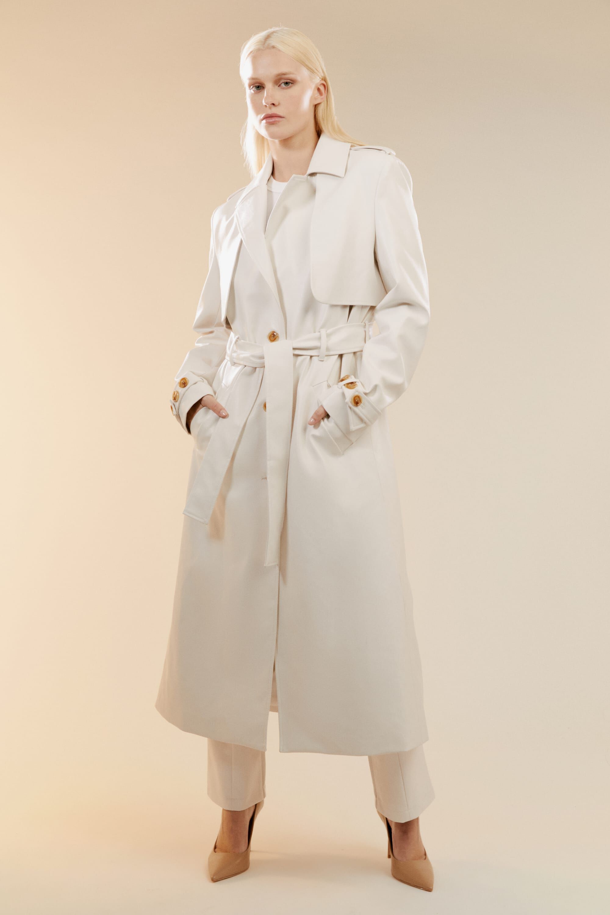White leather trench sales coat