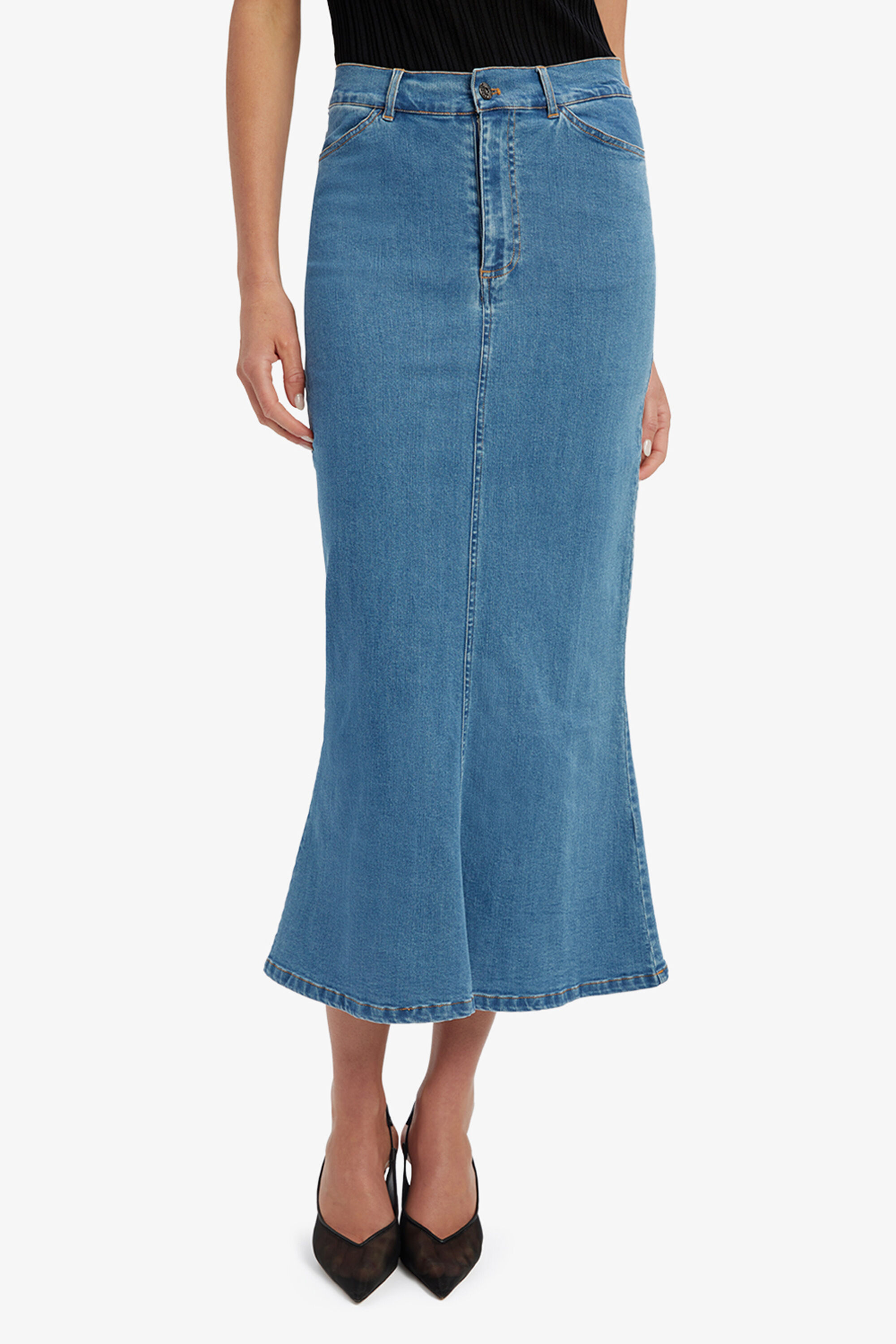 【おしゃれ】 Larence Denim Bardot | Blue Vintage In Skirt Maxi デュラス