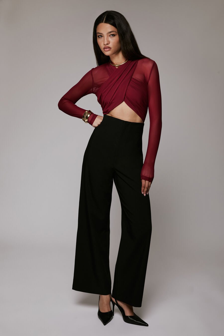 ALIYAH WRAP BODYSUIT in colour BURGUNDY