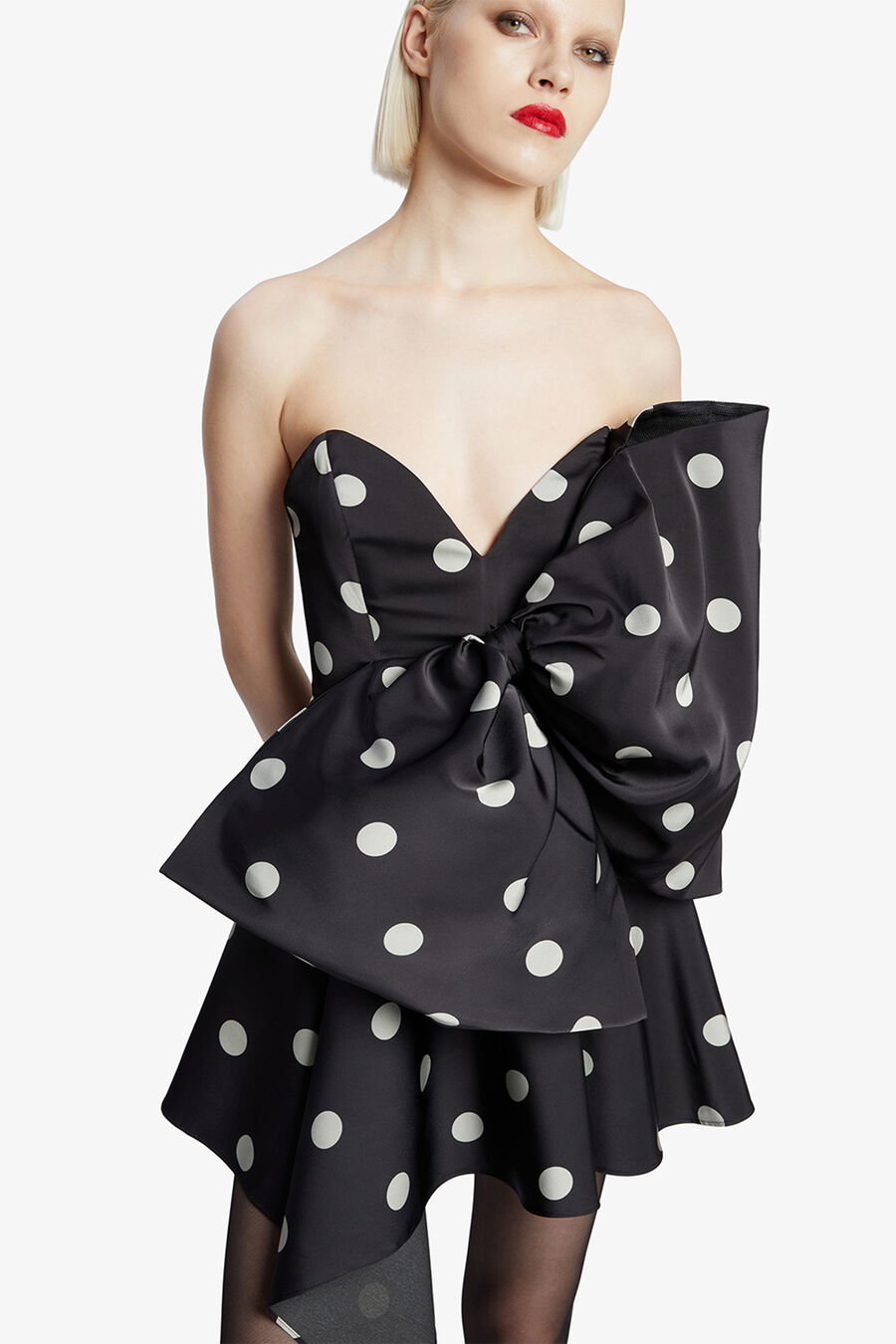 BRYDIE BOW MINI DRESS in colour BLACK SPOT
