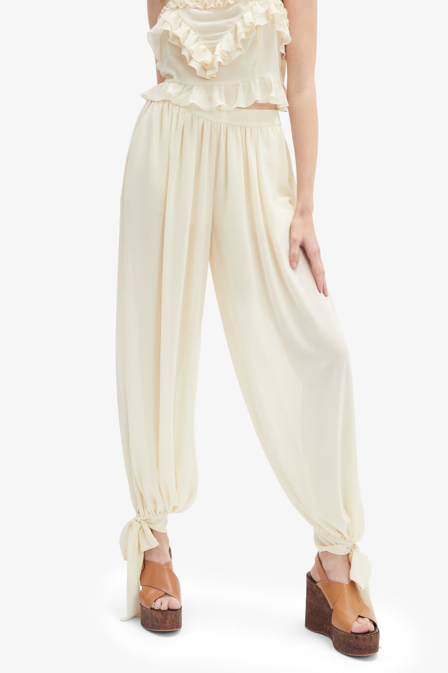 ALIRA FRILL DETAIL CROP TOP in colour SOFT BEIGE