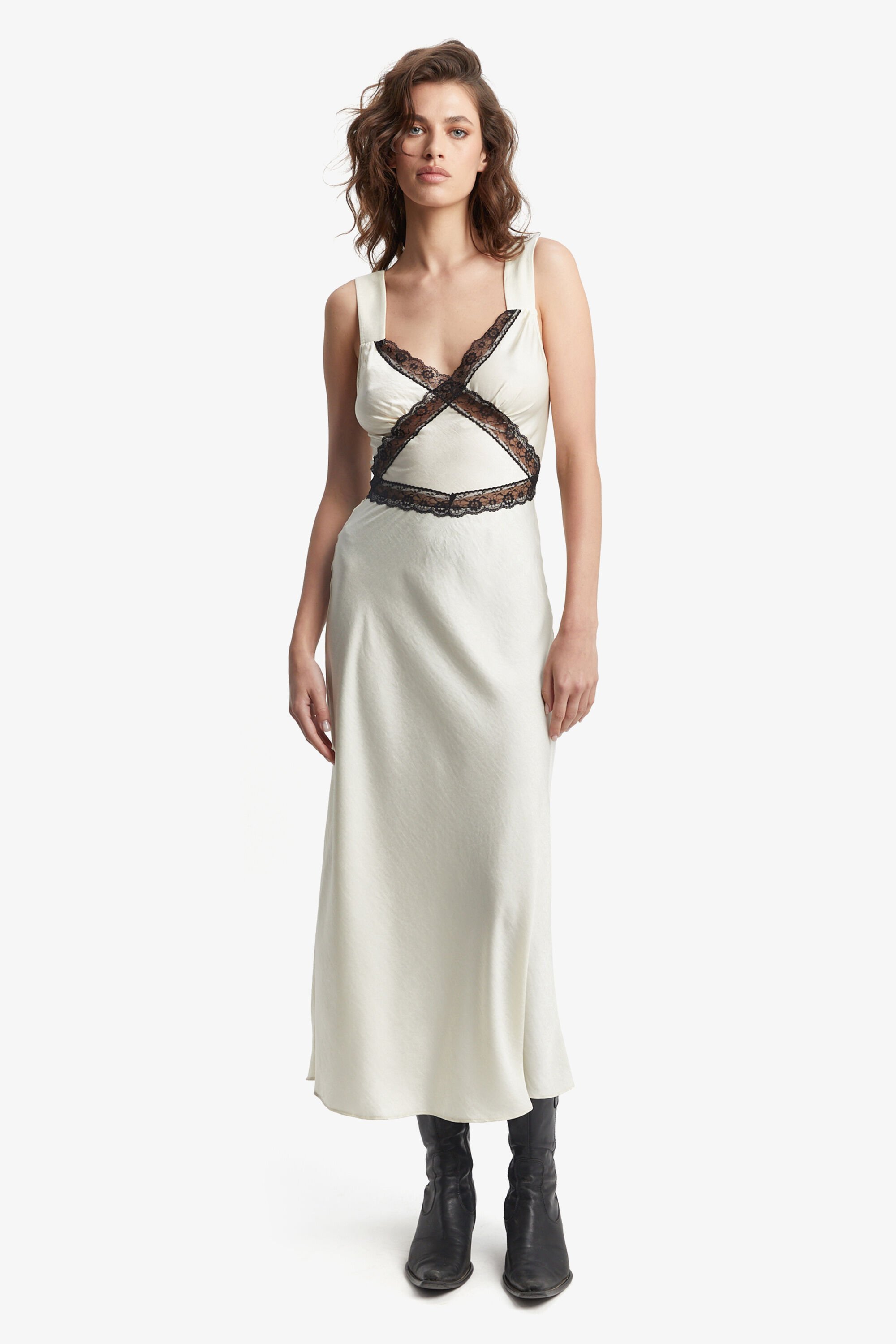 Emory Lace Slip Dress In Black/white | Bardot