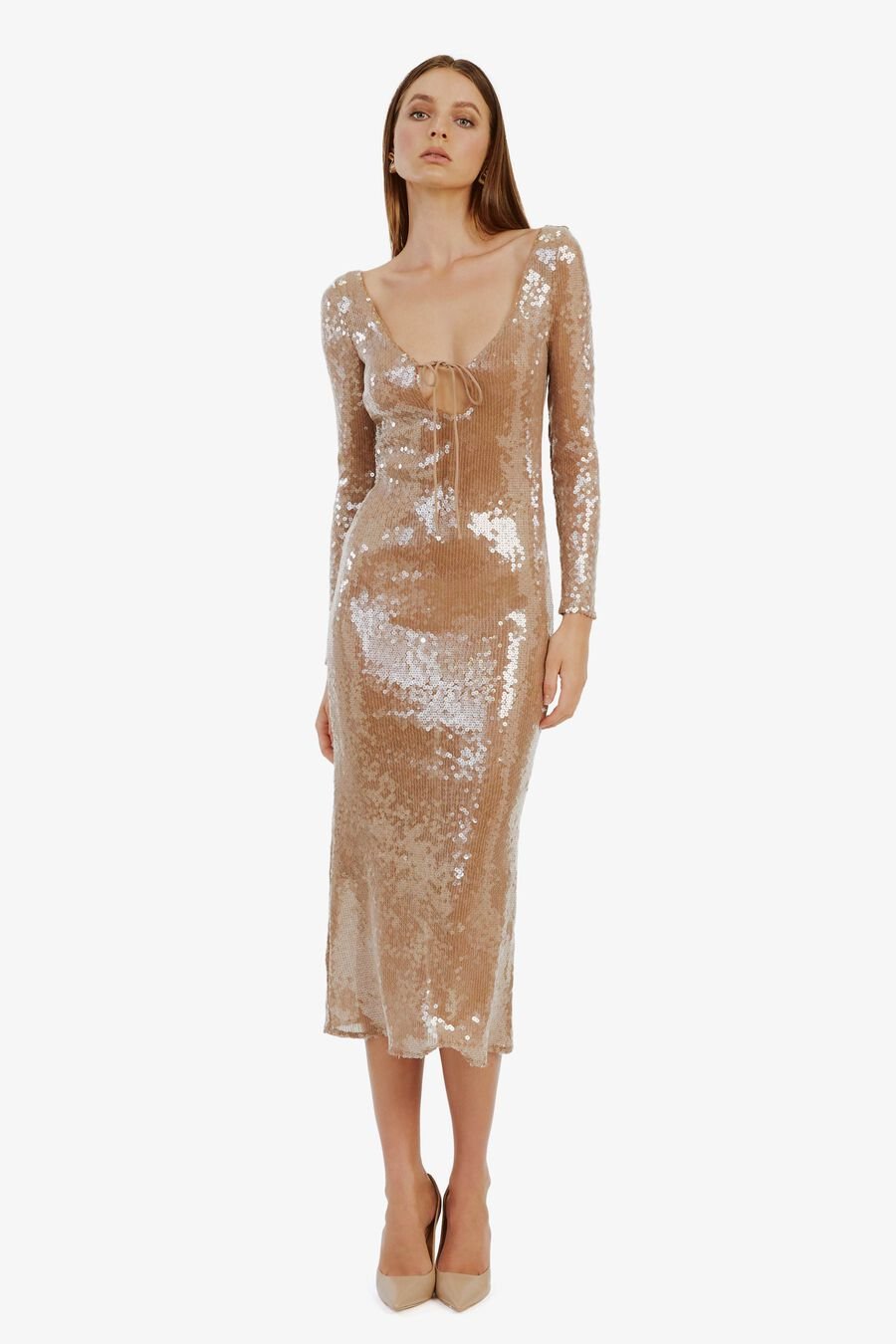 VERONA SEQUIN MAXI DRESS in colour NUDE