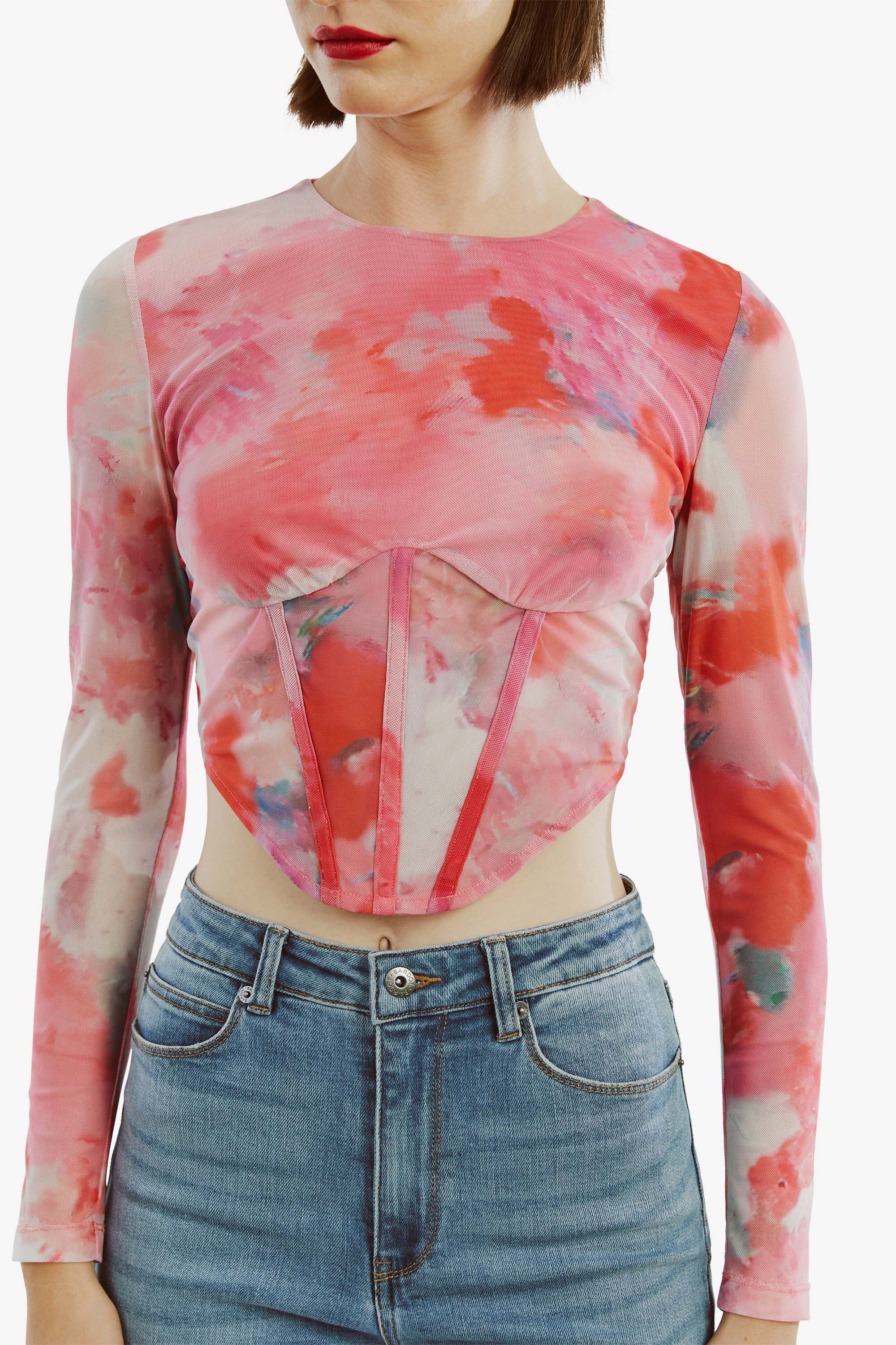Lena Mesh Corset Top In Wildflower | Bardot