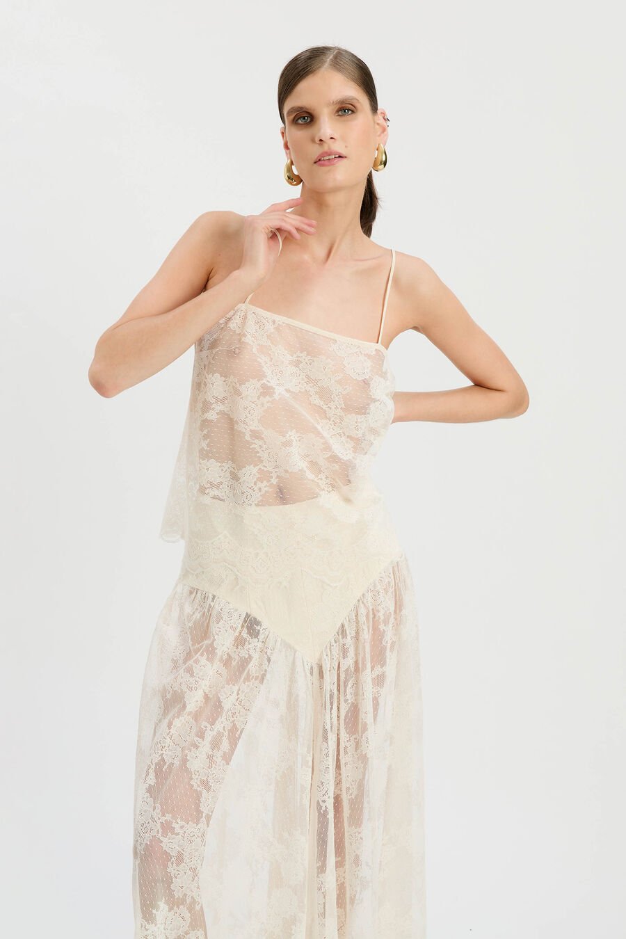 HILDIE SHEER LACE CAMI in colour ORCHID WHT