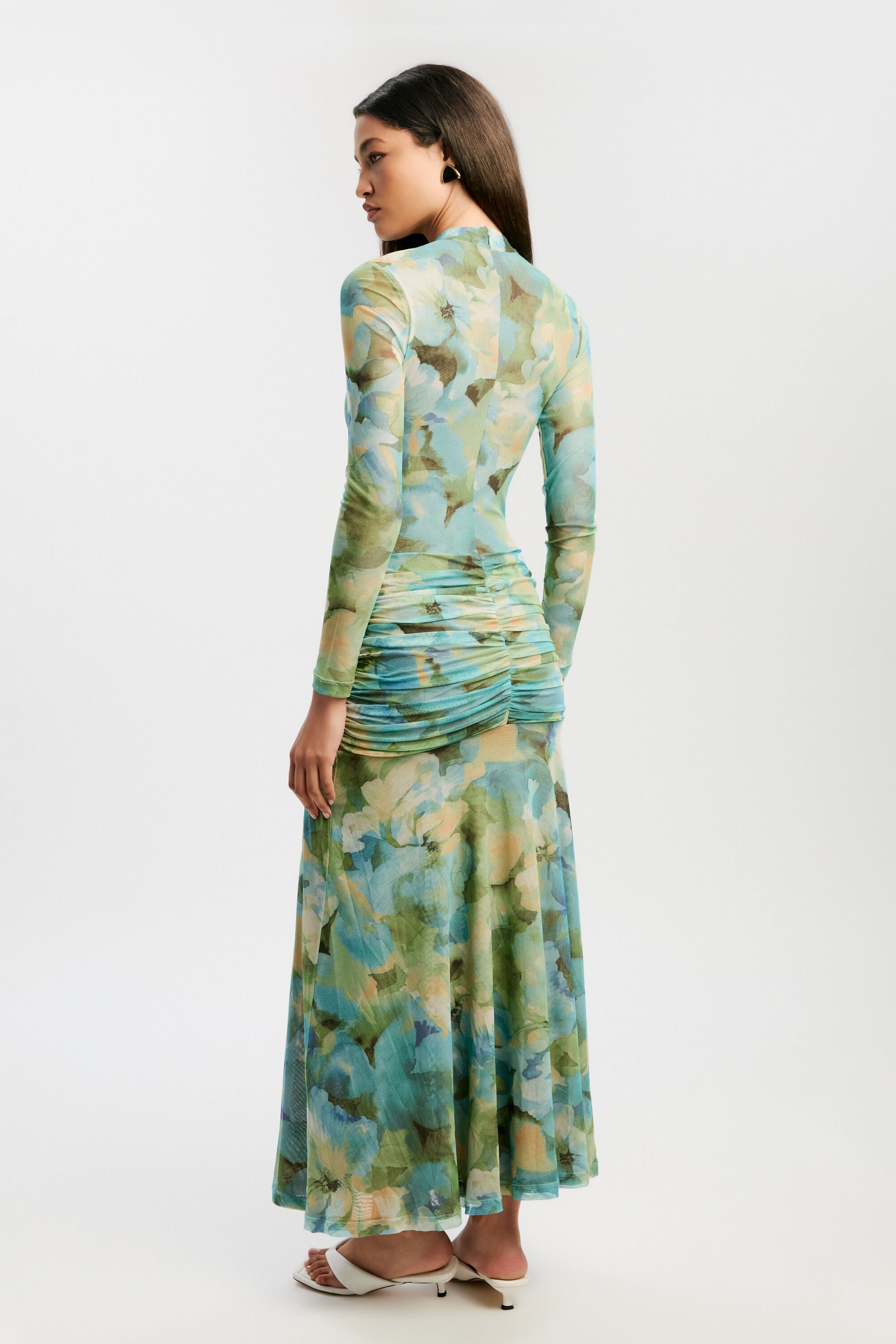 Lea Floral Mesh Dress In Green Floral | Bardot