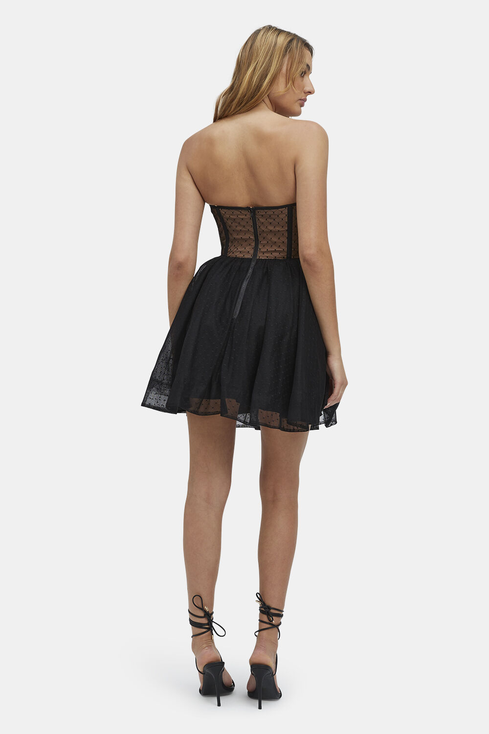 SPOT MESH MINI DRESS in colour CLOUD DANCER
