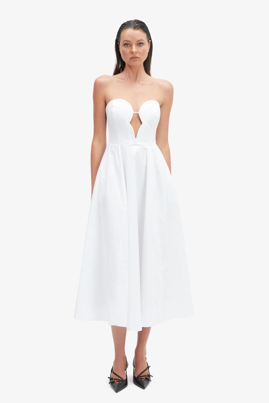 OPAL VOLUME POPLIN MIDI DRESS in colour ORCHIDWHT