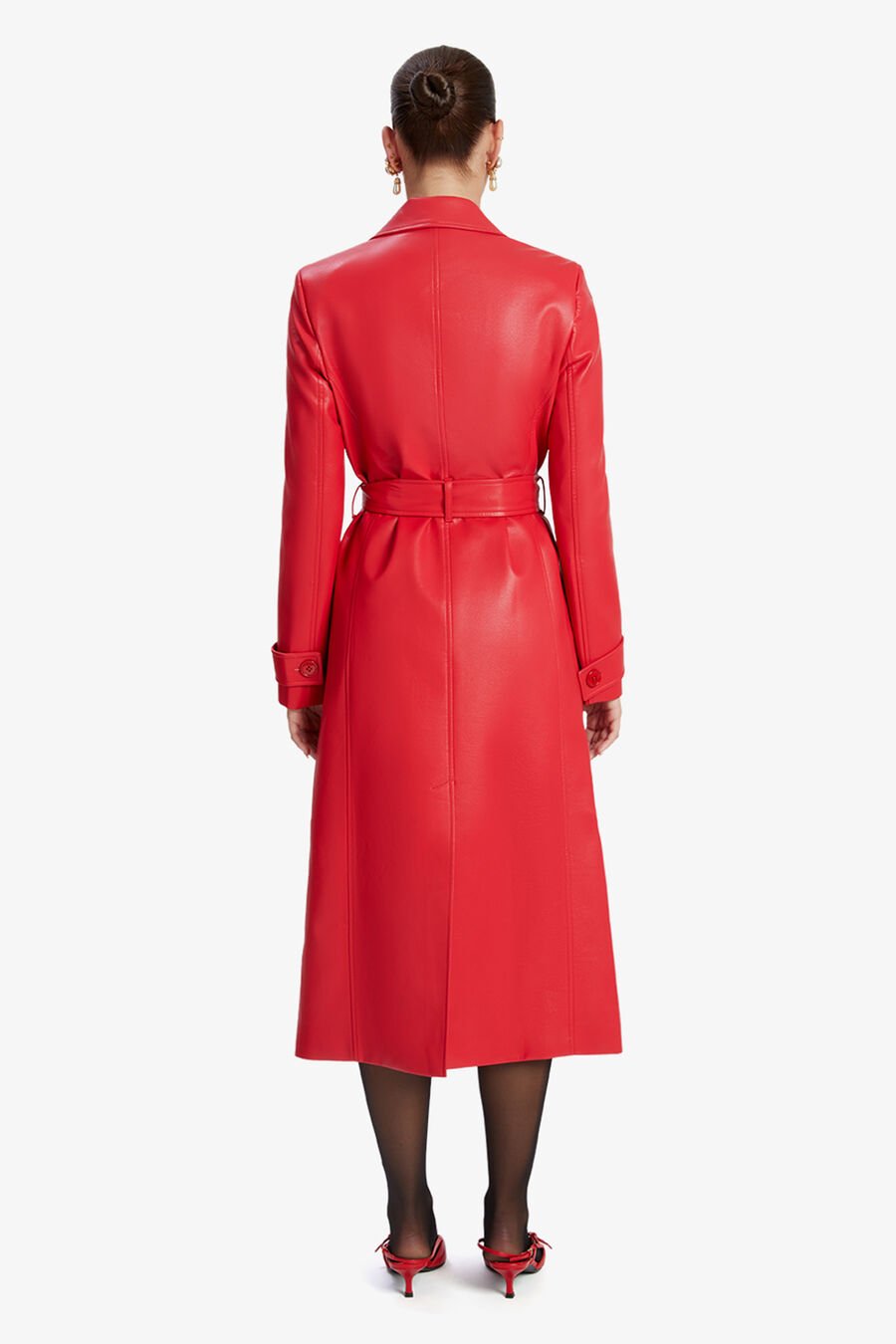 VEGAN LEATHER TRENCH COAT in colour FAMOUS RED