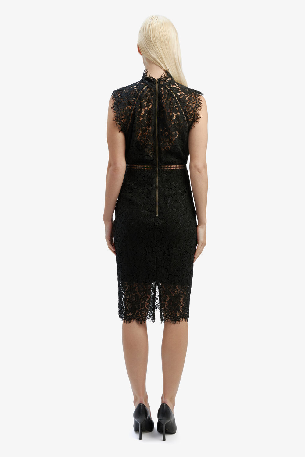 LACE PANEL DRESS in colour CAVIAR