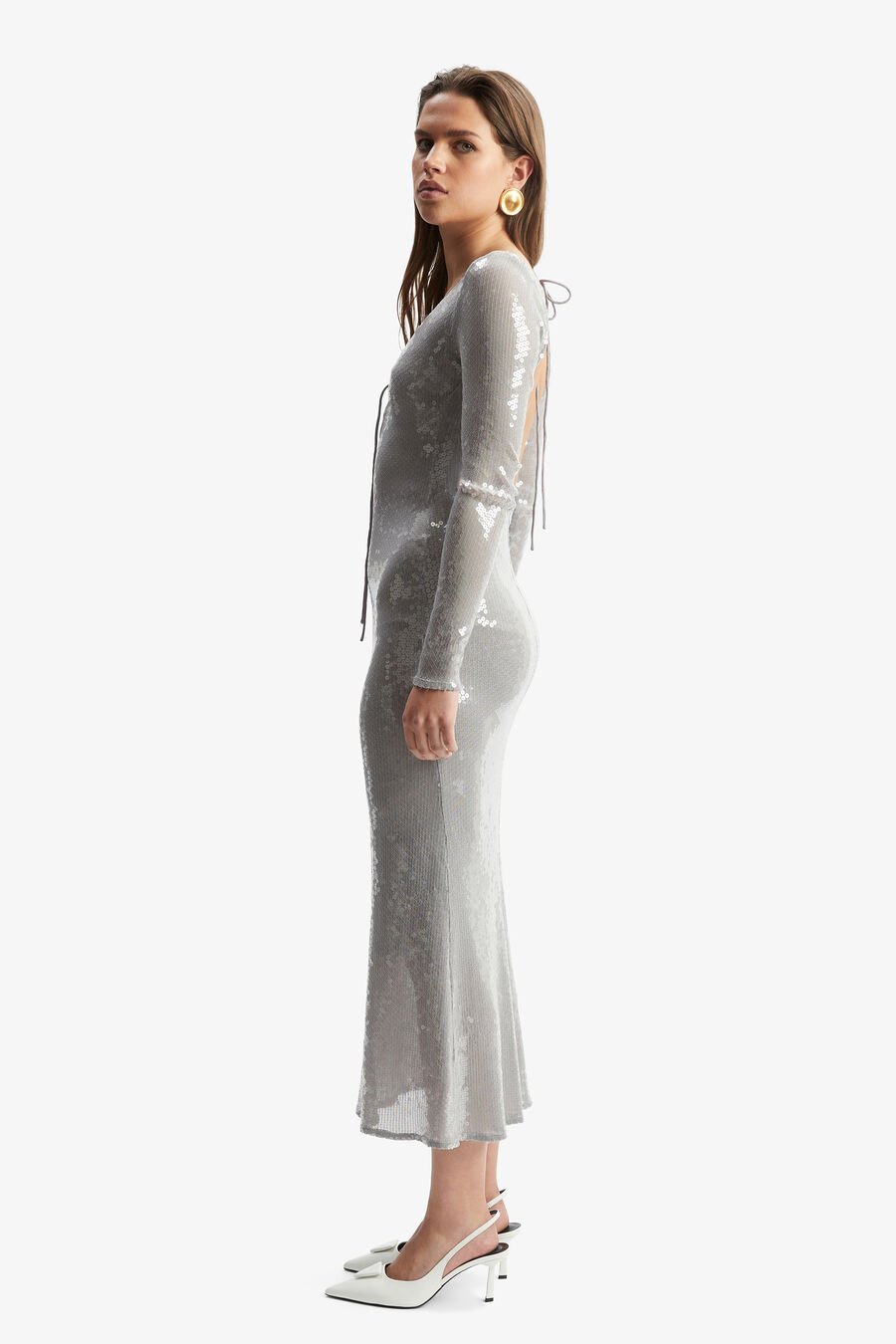 VERONA SEQUIN MAXI DRESS in colour SILVER