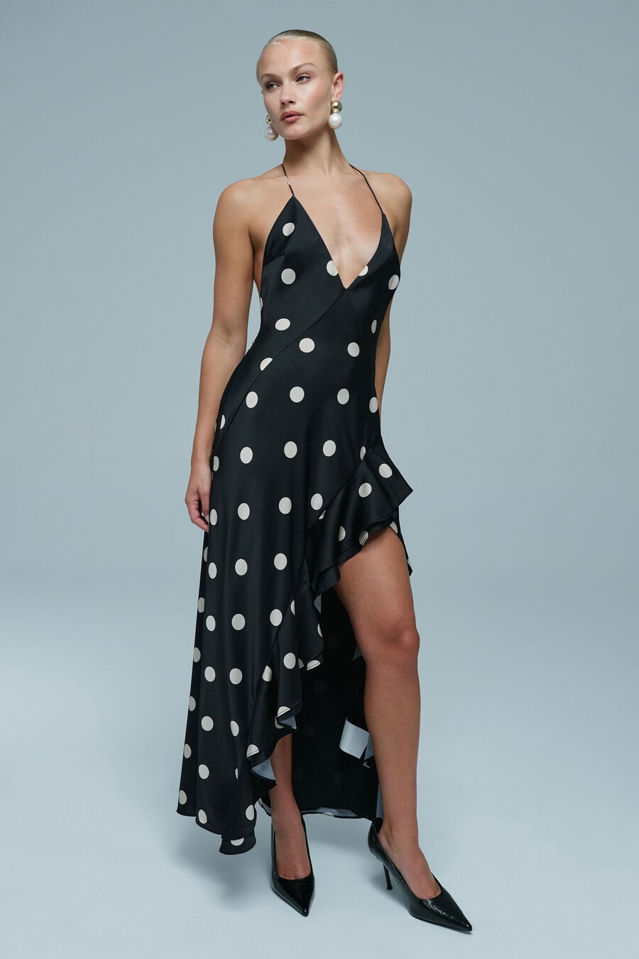 SELENE HALTER MAXI DRESS in colour Black & Ivory
