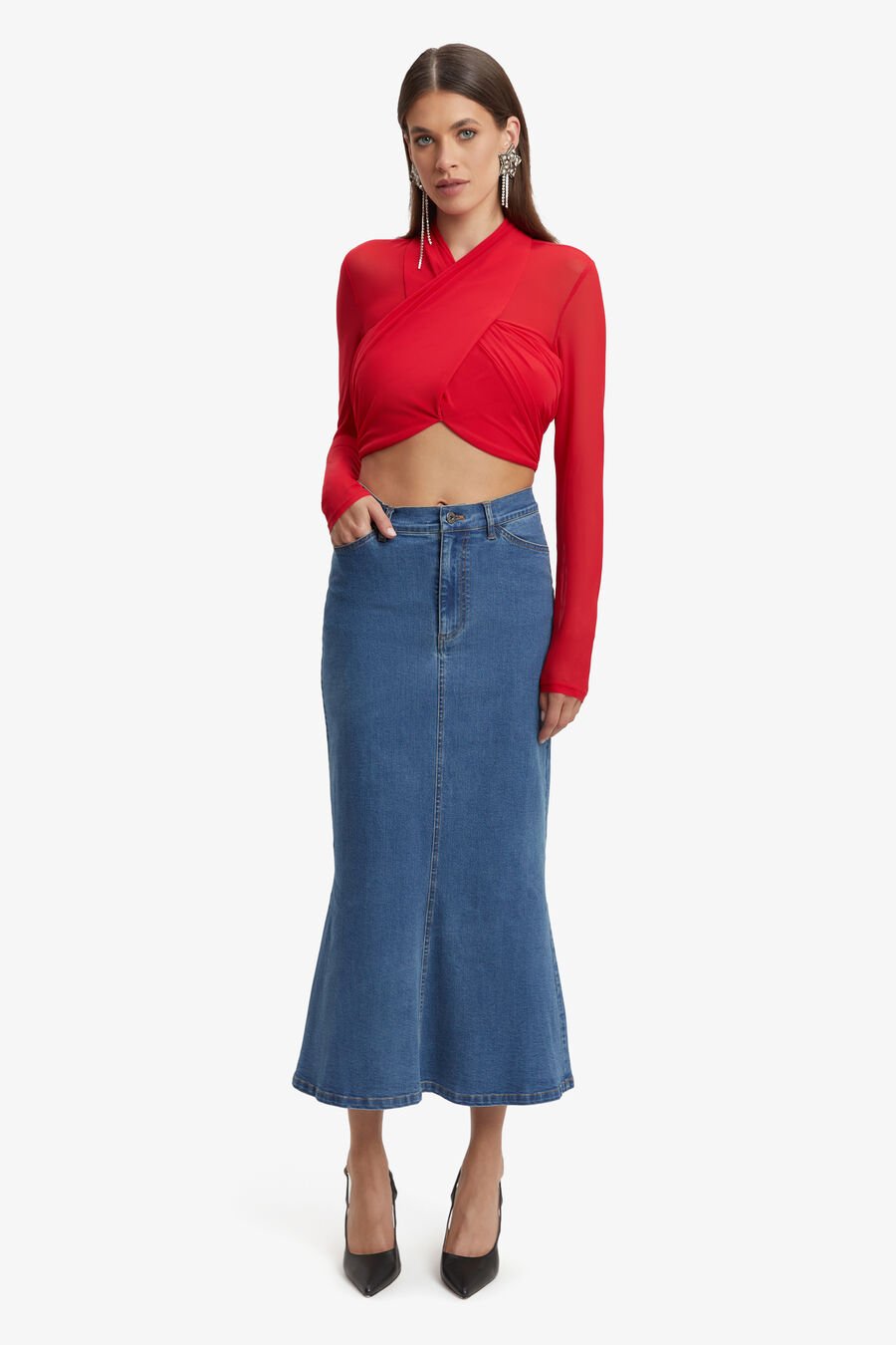 ALIYAH TOP in colour FIRE RED