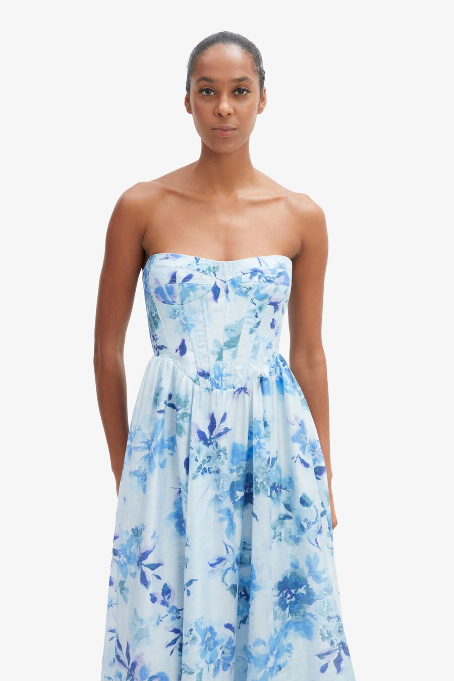 LOLA CORSET MIDI DRESS in colour BABY BL FL