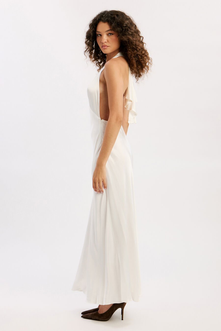 THENA HALTER NECK MAXI DRESS in colour Ivory