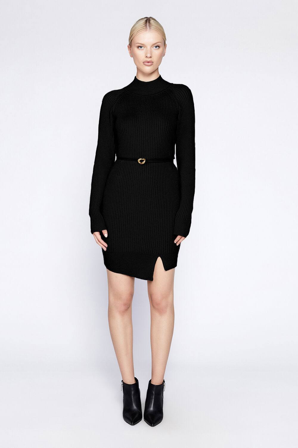 MINI RIB KNIT DRESS in colour CAVIAR