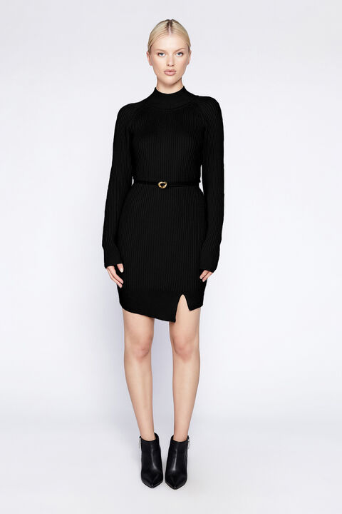 MINI RIB KNIT DRESS in colour CAVIAR