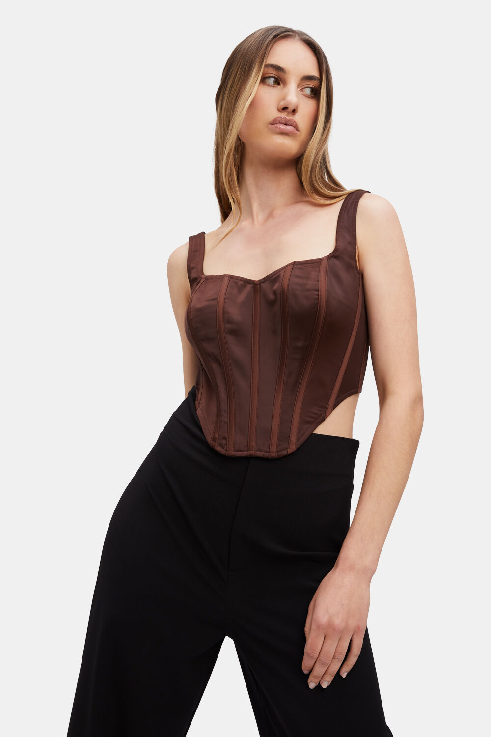 SATIN CORSET BUSTIER in colour CHOCOLATE BROWN