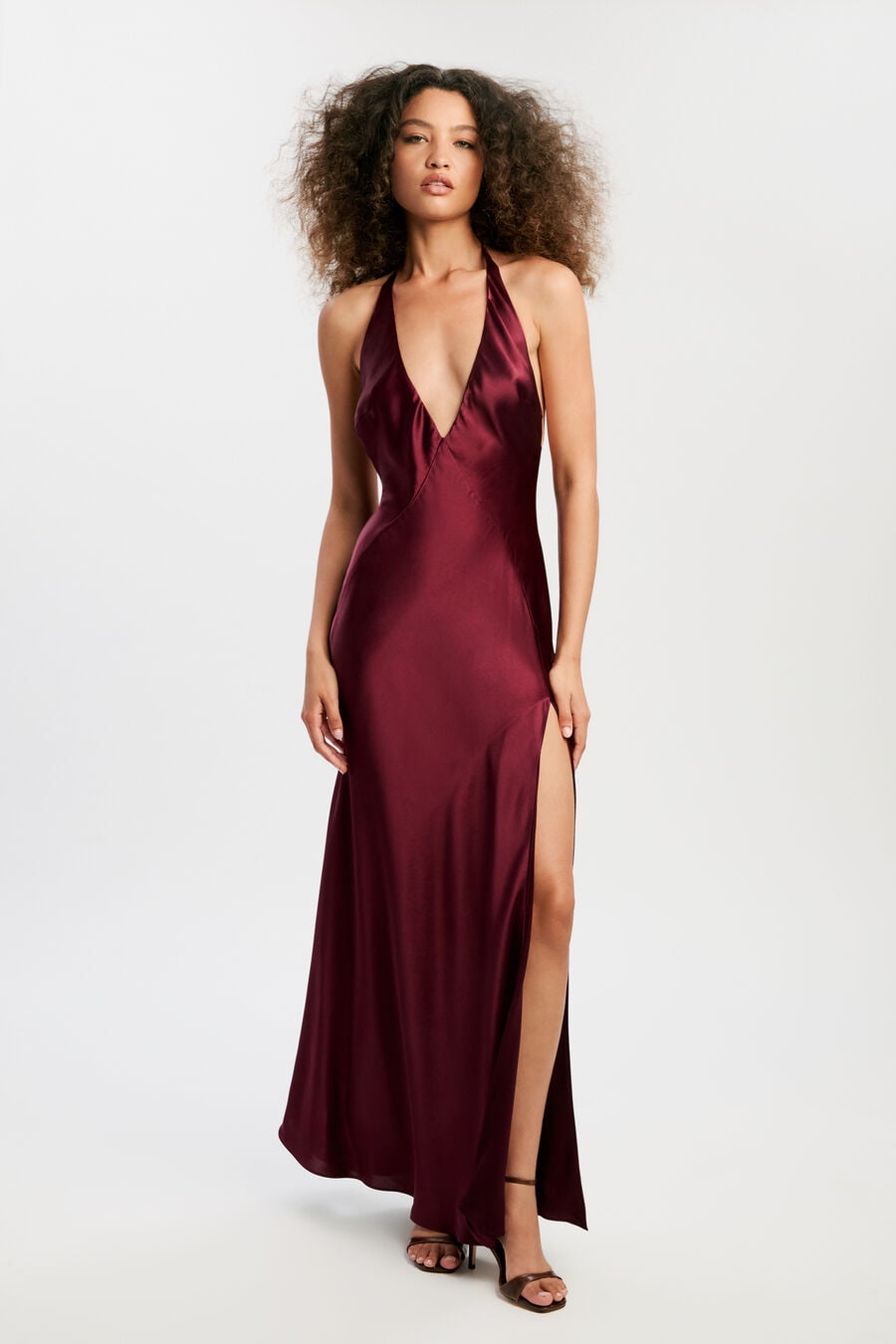 CITRINE HALTER MAXI DRESS in colour Mulberry