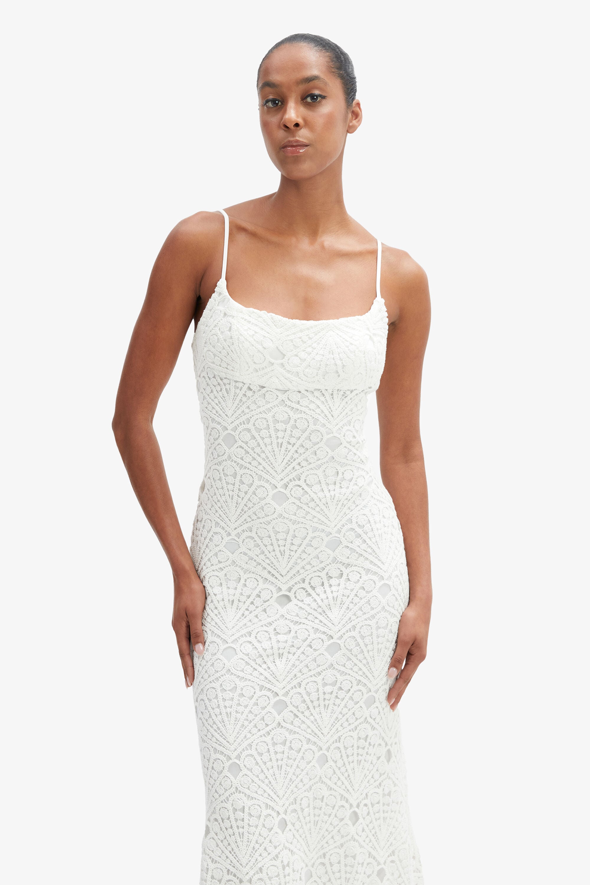 Bardot Adoni Fan Lace Midi Slipdress in Orchid White at Nordstrom, Size 8