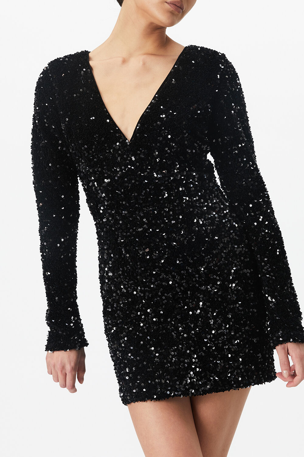 ECHO SEQUIN MINI DRESS in colour CAVIAR