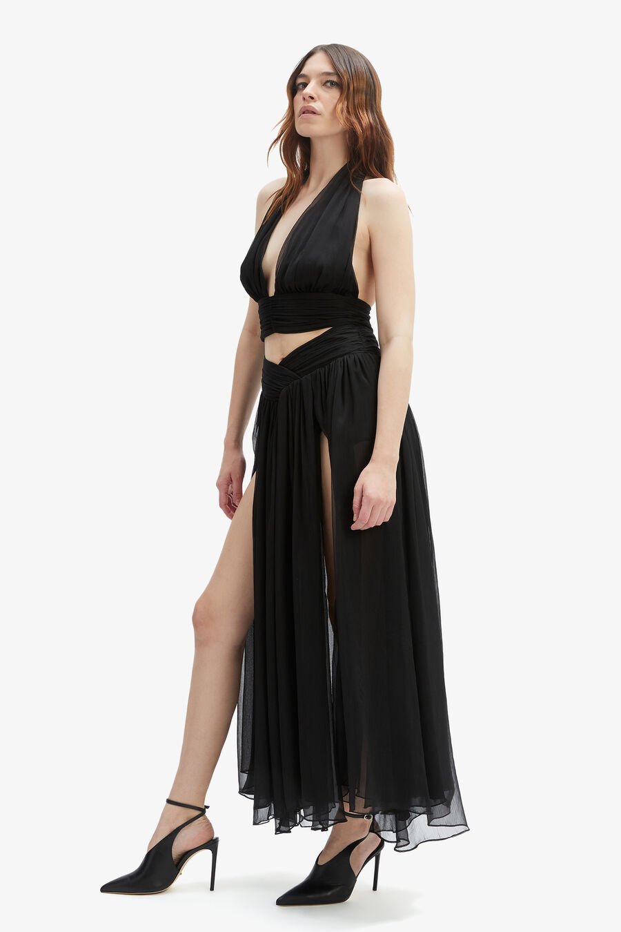 AMERIE SPLIT FRONT MAXI SKIRT in colour BLACK