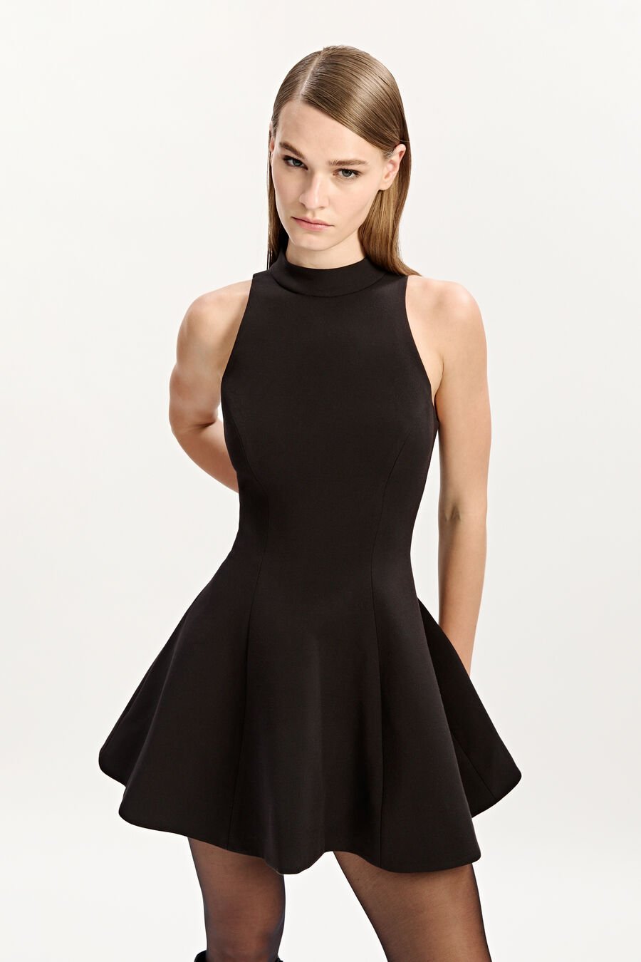 BANKS COLLAR MINI DRESS in colour BLACK