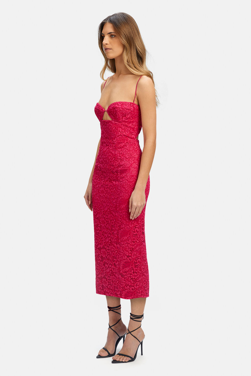 IVANNA LACE MIDI DRESS in colour FUCHSIA PURPLE