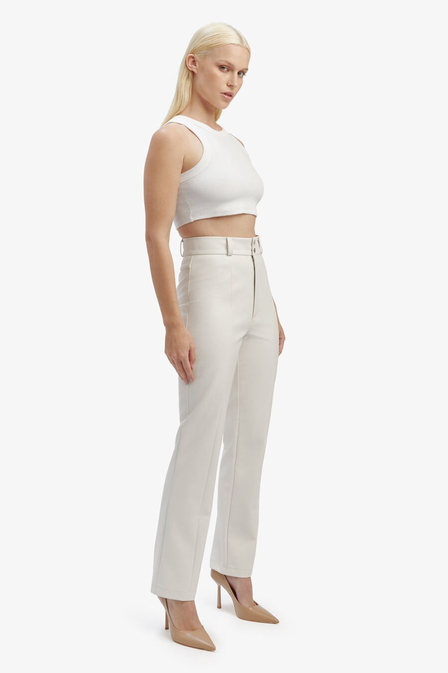 CLEO VEGAN LEATHER PANT in colour IVORY