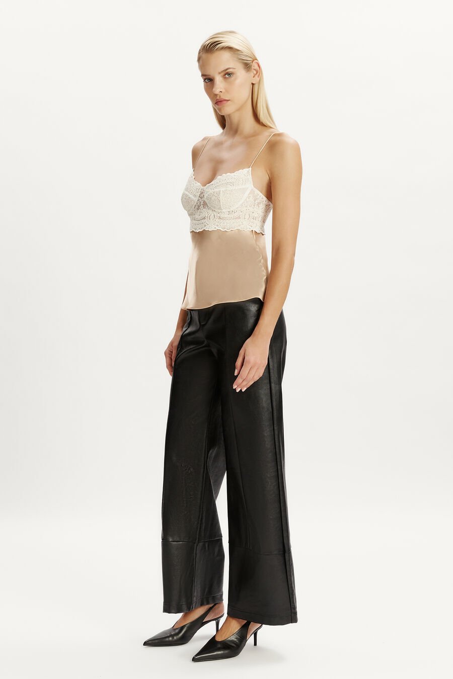 TZARIANA SATIN LACE CAMI in colour GOLDEN