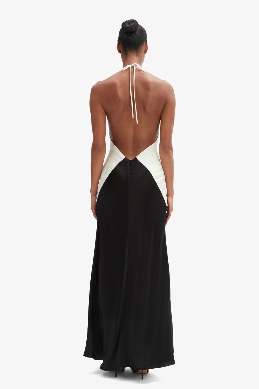 YVE CONTRAST HALTER DRESS in colour Black Ivory