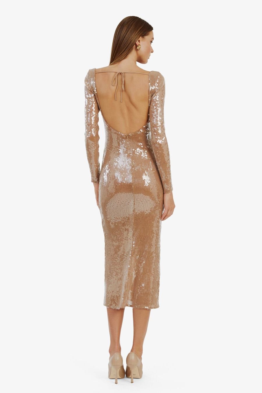 VERONA SEQUIN MAXI DRESS in colour NUDE