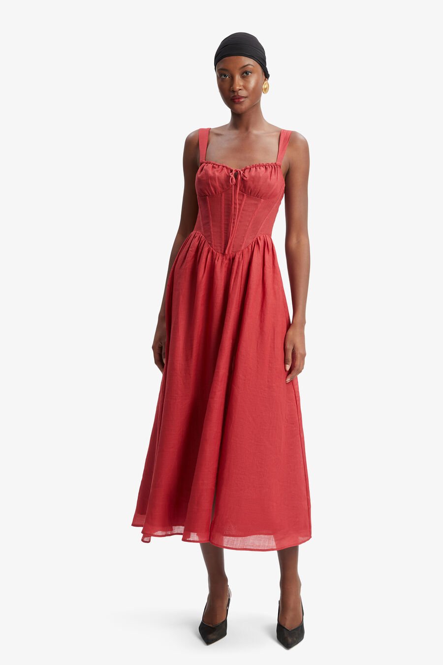 ESRA MIDI DRESS in colour FIRE RED