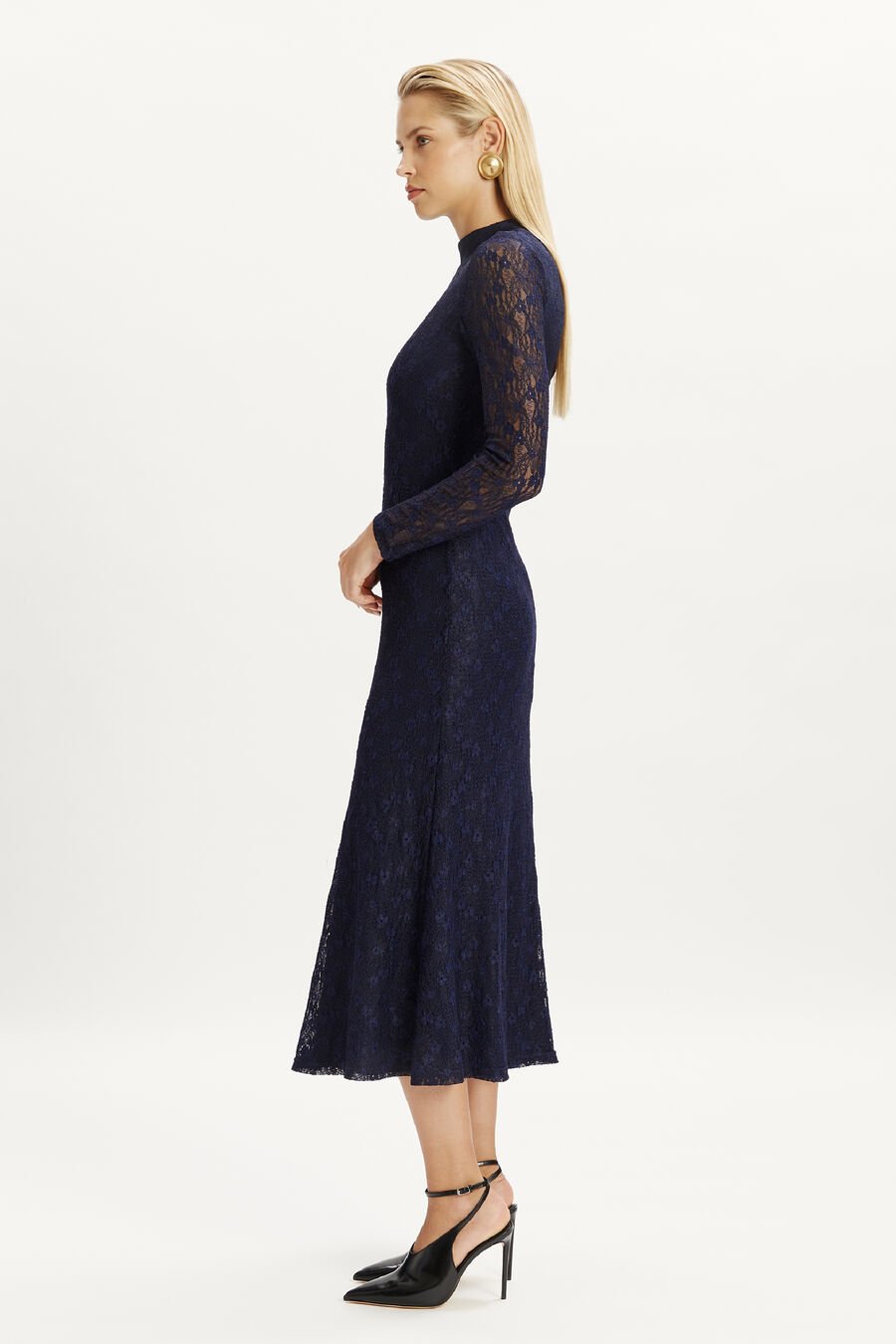 OLA LONG SLEEVE MIDI DRESS in colour NAVY