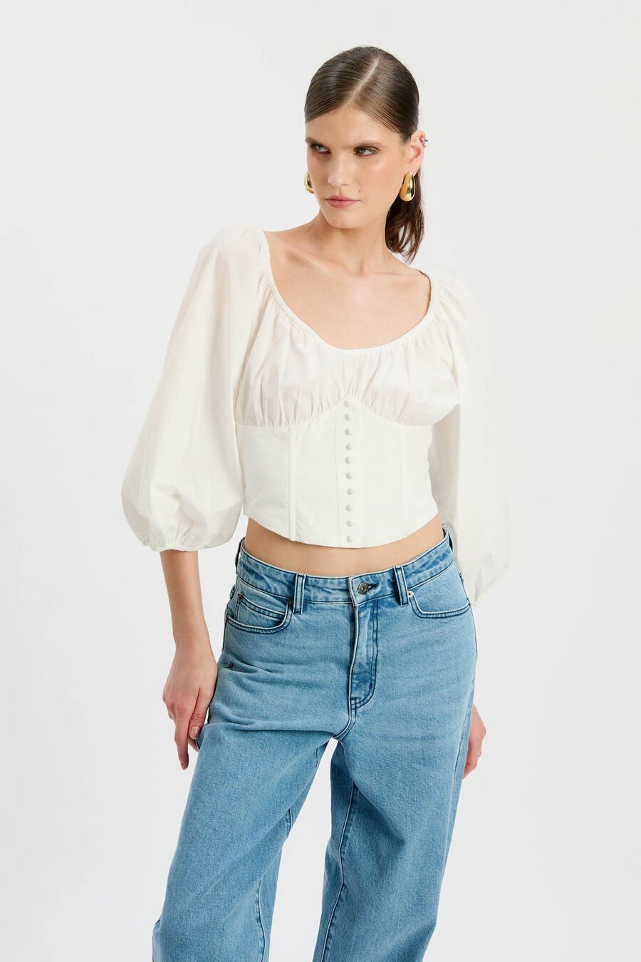 ALESSANDRA COTTON POPLIN TOP in colour ORCHID WHT