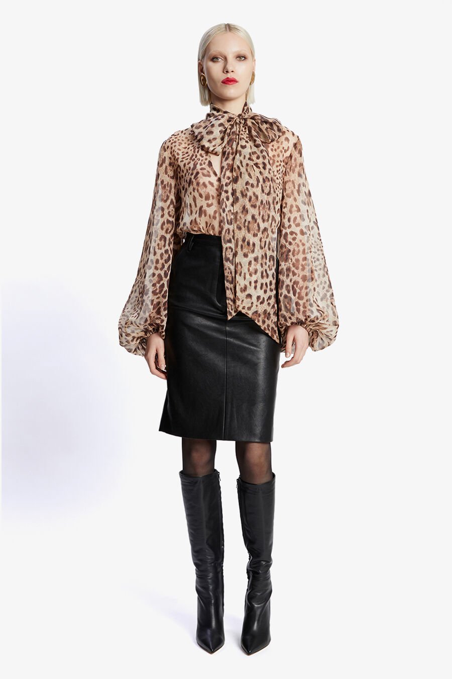 SOLACE TIE FRONT BLOUSE in colour Brown Leopard