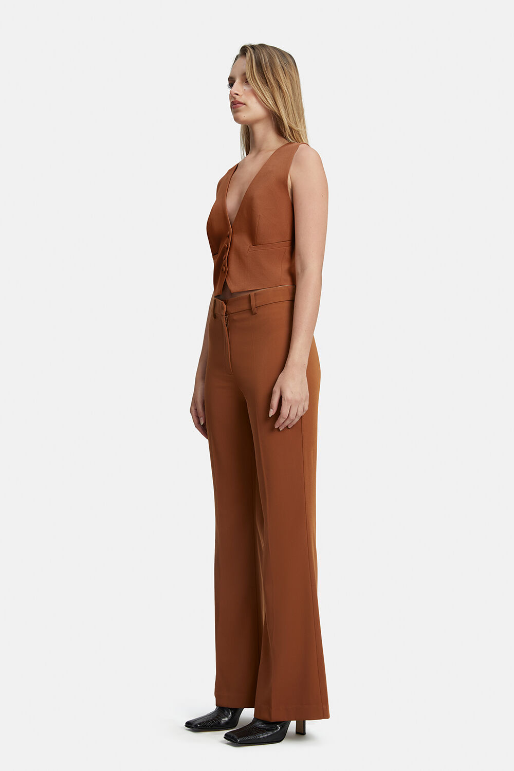 HALIFAX SLIM FLARE PANT in colour COPPER BROWN