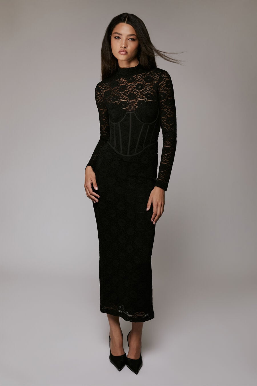 Carmen Lace Corset Midi Dress In Black | Bardot Carmen Lace Corset Midi Dress In Black | Bardot