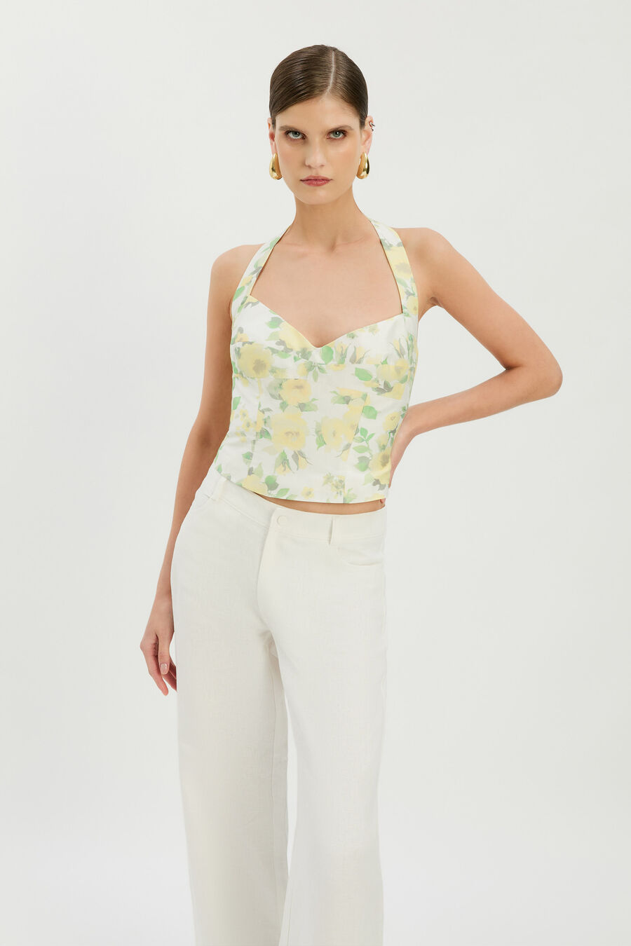 DESERAE HALTER NECK TOP in colour Yellow Floral
