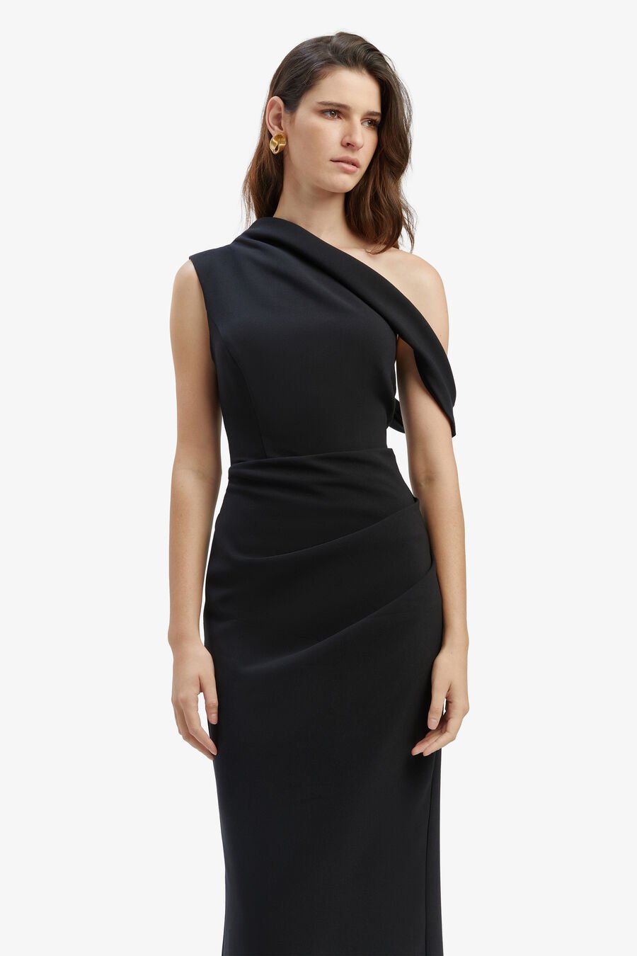 MAEVE ASYMMETRIC MIDI DRESS in colour BLACK