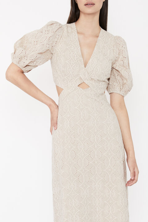 MIKA BRODERIE MIDI DRESS in colour RUGBY TAN