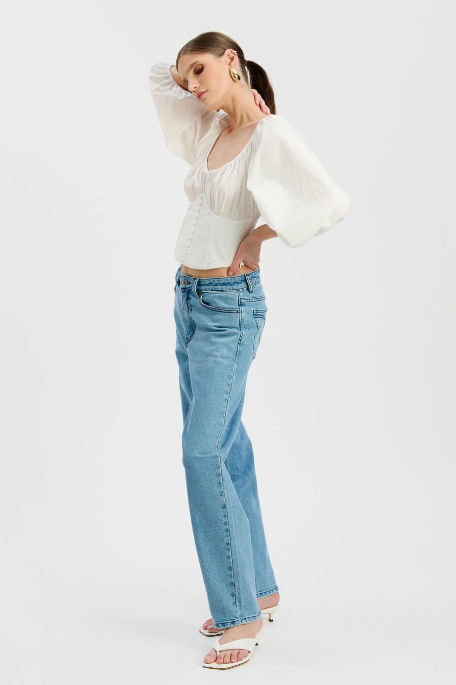 ALESSANDRA COTTON POPLIN TOP in colour ORCHID WHT