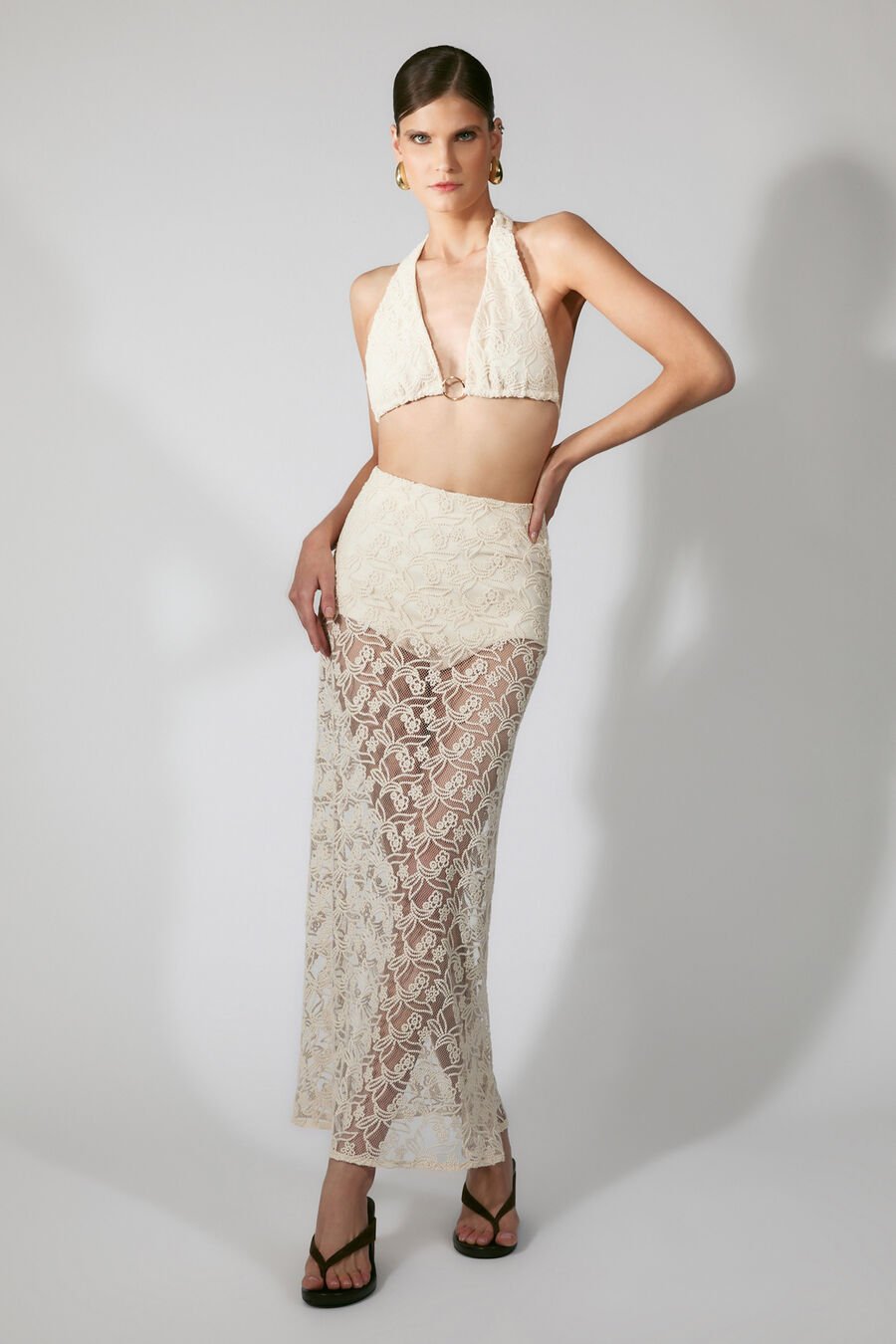 VENETIA SHEER MIDI SKIRT in colour Light Beige