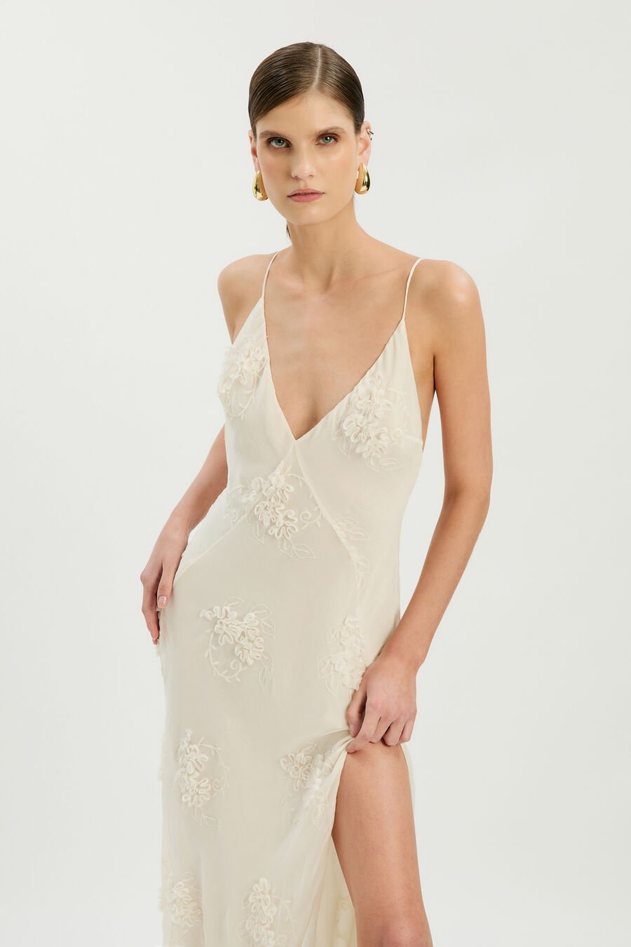 ROMAYA V NECK MAXI DRESS in colour Ivory