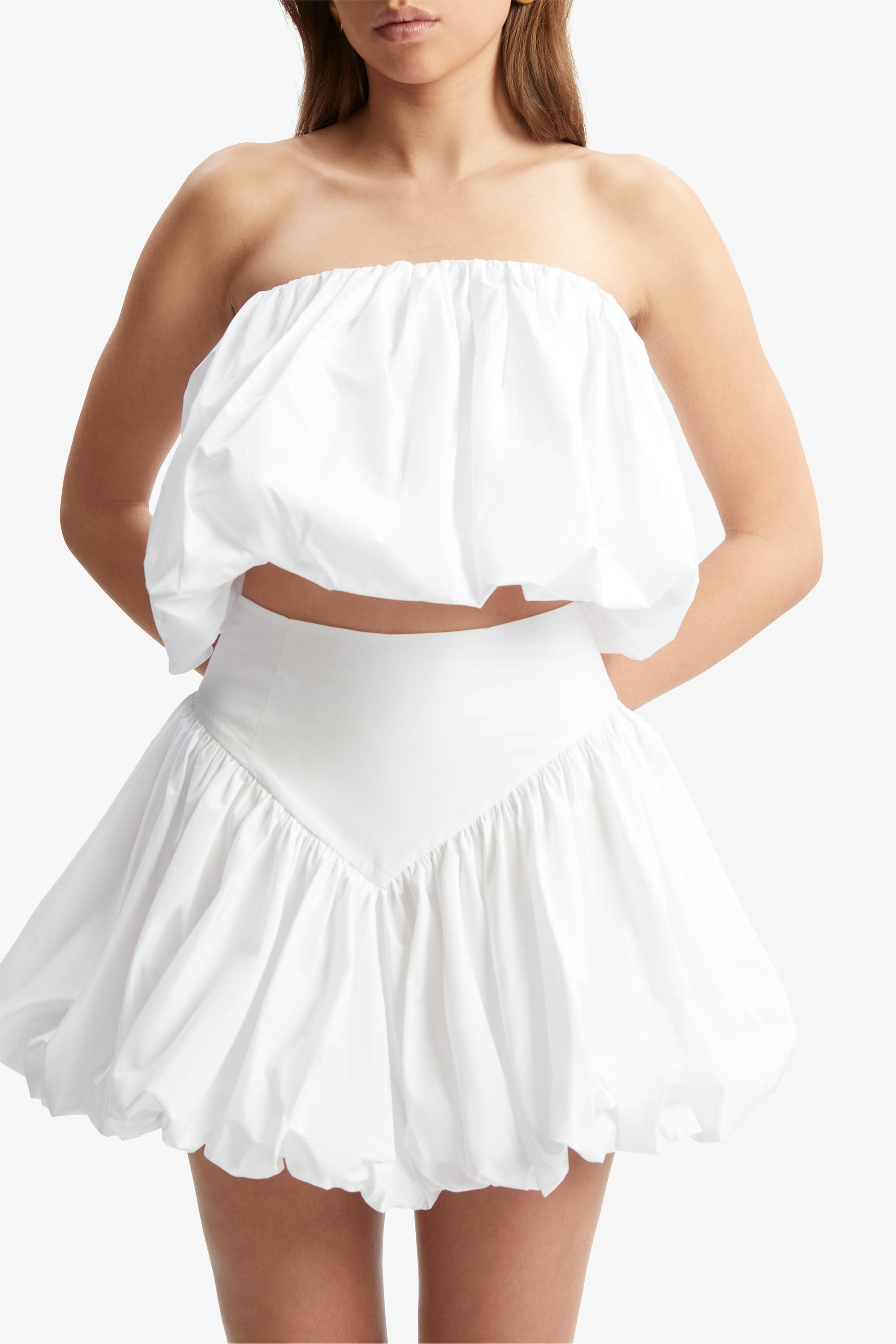 Lissett Poplin Balloon Top In Orchid White | Bardot